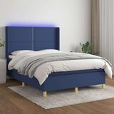 vidaXL Box spring postelja z vzmetnico LED modra 140x190 cm | Shoptok.si