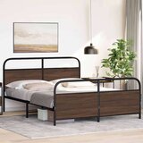 Metalni Kovinski posteljni okvir brez vzmetnice rjavi hrast 150x200 cm, (21608079) | Shoptok.si