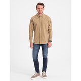 Ombre men's regilar fit cotton shirt with pocket - light brown Cene