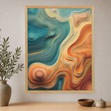 Wallxpert uramljena slika na platnu Cc-D-Ah-1001, apstraktne topografske linije u tirkiznoj i narandžastoj, 45 x 60 cm Cene
