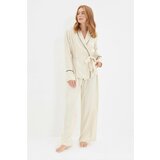 Trendyol Beige Piping Detailed Viscose Woven Pajamas Set Cene