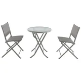Balkonski set Miren (3-delni, jeklo, steklo in tekstil, siva)