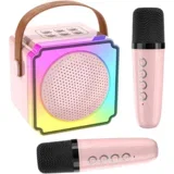 karaoke bluetooth zvučnik sa 2 mikrofona P8, roze