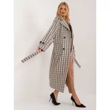 Fashion Hunters Ecru-brown double-breasted checked coat