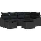 vidaXL 7-delni Vrtni Kavč Set z Blazinami Črn Poli Ratan | Shoptok.si
