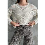 Dewberry 69491 Patterned Openwork Knitwear Womens Sweater-CREAM | Shoptok.si