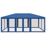 Šator za zabave s 10 mrežastih bočnih zidova plavi 6x4 m HDPE | shoptok.hr