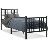 vidaXL Kovinski posteljni okvir z vzglavjem in vznožjem črn 75x190 cm | Shoptok.si