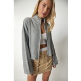  Women's Gray Zippered Knitwear Cardigan | Shoptok.si