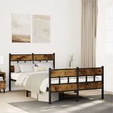 vidaXL Kovinski posteljni okvir brez vzmetnice dimljen hrast 120x200cm Cene