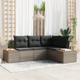 vidaXL 4-dijelni vrtni kauč set s jastučićima sivi poli ratan akacija | shoptok.hr