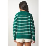  Women's Dark Green Ecru Button-down Collar Knitwear Sweater | Eponuda.ba