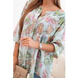 Kesi Włoski Women's cotton blouse with a butterfly pattern and buttons - mint | Shoptok.si