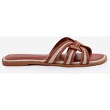 Boto Ladies Flat Slippers With Intertwined Straps Brown Acimine | Shoptok.si