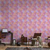  Tapeta - Exotic - Two-Tone Flowers - Flowers in purple and orange on a blue background. 50x1000 | shoptok.hr