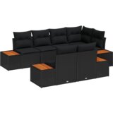 vidaXL Set od 7 dijelova vrtnog kauča s jastucima Crni Poli Ratan Akacija | shoptok.hr