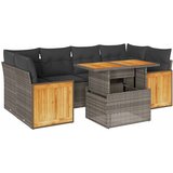 Maison Chic Seti vrtnega pohištva - Vrtna garnitura - Vrtni pohištvo set z blazinami 7-delna siv ratan/akacija, (21796268) | Shoptok.si