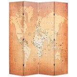 vidaXL Zložljiv paravan 160x170 cm zemljevid sveta rumen | Shoptok.si