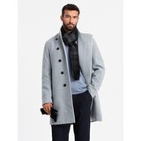 Ombre Men's coat with high collar and asymmetrical fastening - grey melange | shoptok.hr
