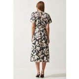  Women's Smoky Cream Patterned Satin Surface Slit Summer Dress | Eponuda.ba