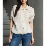 Gemre Beige women's sweater with short sleeves decorative buttons Shela | Shoptok.si