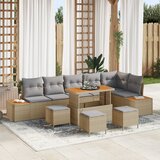 vidaXL 10 delni vrtni kavč set z blazinami Bež Poli ratan Acacia | Shoptok.si