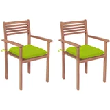  Vrtne stolice s jarko zelenim jastucima 2 kom masivna tikovina