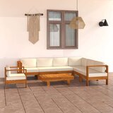 Garnitura s kremno belimi blazinami 8-delna akacijev les | Shoptok.si