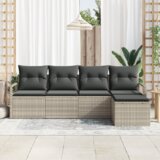  5-delni vrtni kavč set z blazinami Svetlo siv poly ratan | Shoptok.si