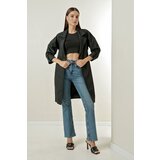 By Saygı Double Breasted Collar Waist Belted Lined Trench Coat Cene