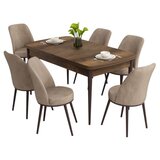 Hanah home trpezarijski set Nix, sto na razvlačenje i 6 stolica, ploča u dekoru drveta Baroque, kapućino tkanina Babyface | Eponuda.com