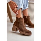 Boto Lined Women's Boots with Block Heel in Faux Suede Dark Brown Velarilla | ePonuda.com