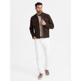 Ombre Men's retro biker jacket with stand-up collar - brown | shoptok.hr