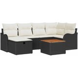 vidaXL 7-dijelni vrtni sofa set s jastučićima Crna Poli ratan, 2-sjedalna vrtna sofa s pohranom i jastučićima Crna Poli ratan | shoptok.hr