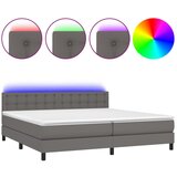 The Living Store Box spring postelja z vzmetnico LED siva 200x200cm umetno usnje - Box Spring Postelja, (21521330) | Shoptok.si
