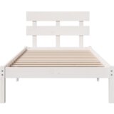  Krevet s okvirom s naslonom bijeli 80x200 cm od masivnog drva borovine | shoptok.hr