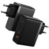 Baseus GaN USB-C + USB stenski polnilec, 100W + 1m kabel, črn | Shoptok.si