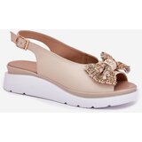 Zazoo Ladies Leather Wedge Sandals With Bow Beige 1882 | Shoptok.si