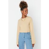 Trendyol Beige Loose Crop Knitted T-Shirt cene