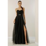 By Saygı Strapless Waist Buckled Front Draped Lined Long Tulle Dress | Shoptok.si
