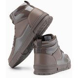 Ombre Men's high-top sneakers shoes with shiny elements - dark brown | shoptok.hr