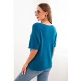 Kesi Włoski Women's sweater made of soft fleece with a V-neck short sleeves sea color | Shoptok.si