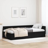  Kutni okvir kreveta s uzglavljem Crna 90 cm x 190 cm tkanina | Shoptok.si