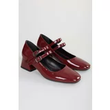 Shoeberry Women's Woody Burgundy Patent Leather Heeled Shoes
