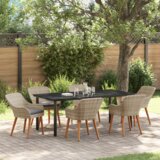 vidaXL Blagovaonski set 7 pcs Svijetlo siva i crna 200x100x74 cm | shoptok.hr