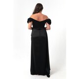 Lafaba Women's Black Boat Neck Train Long Satin Evening Dress & Prom Dress | shoptok.hr