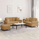  3-dijelni set sofa s jastucima smeđi baršunasti