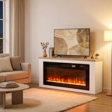  Električni kamin s grijačem 12 boja plamena TV ormarić s kaminom za televizore do 55 inča 114 cm bijela | shoptok.hr