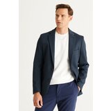 ALTINYILDIZ CLASSICS Men's Black-Navy Blue Slim Fit Slim Fit Monocollar Diagonal Patterned Jacket. cene