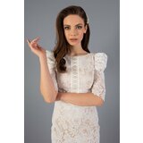 Carmen Ecru Lace Sleeve Flounced Engagement Dress and Wedding Dress | Shoptok.si